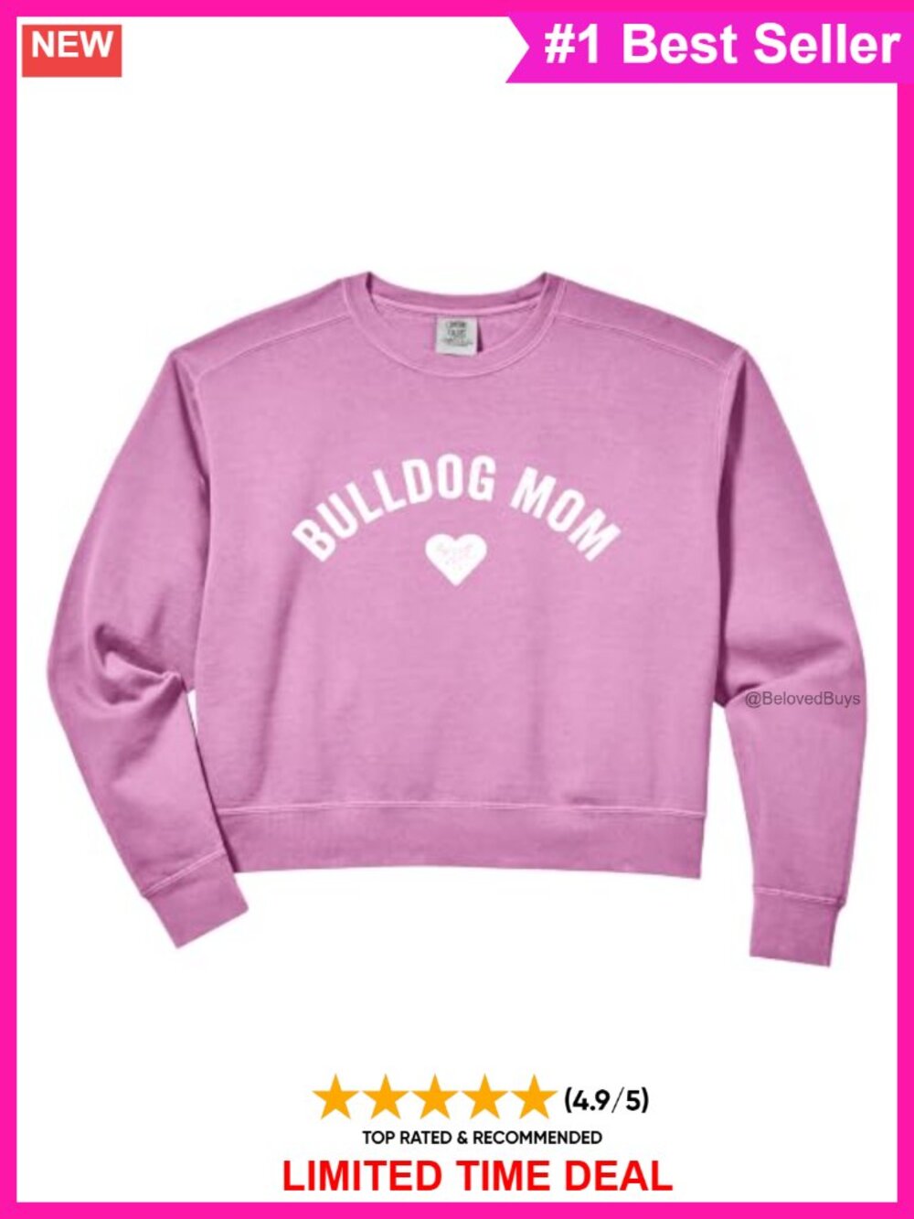 Bulldog Mom Fur Mama Crop Sweatshirt Cotton Blend Relaxed Fit